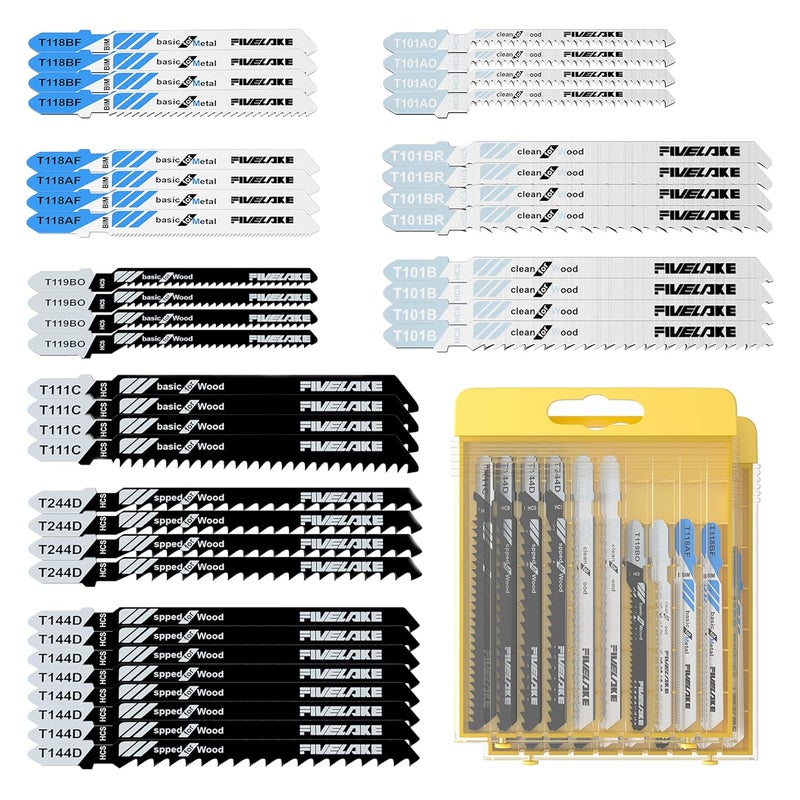 YOSIGHT 40 Pcs Jigsaw Blades Set with Case, 9 Types of Assorted T-Shank Replacement Jigsaw Blades, for Wood,Plastic and Metal Cutting - Image 1